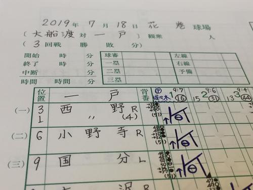 ロッテ佐々木朗の大船渡高当時の試合のスコアブック（撮影・金子真仁）