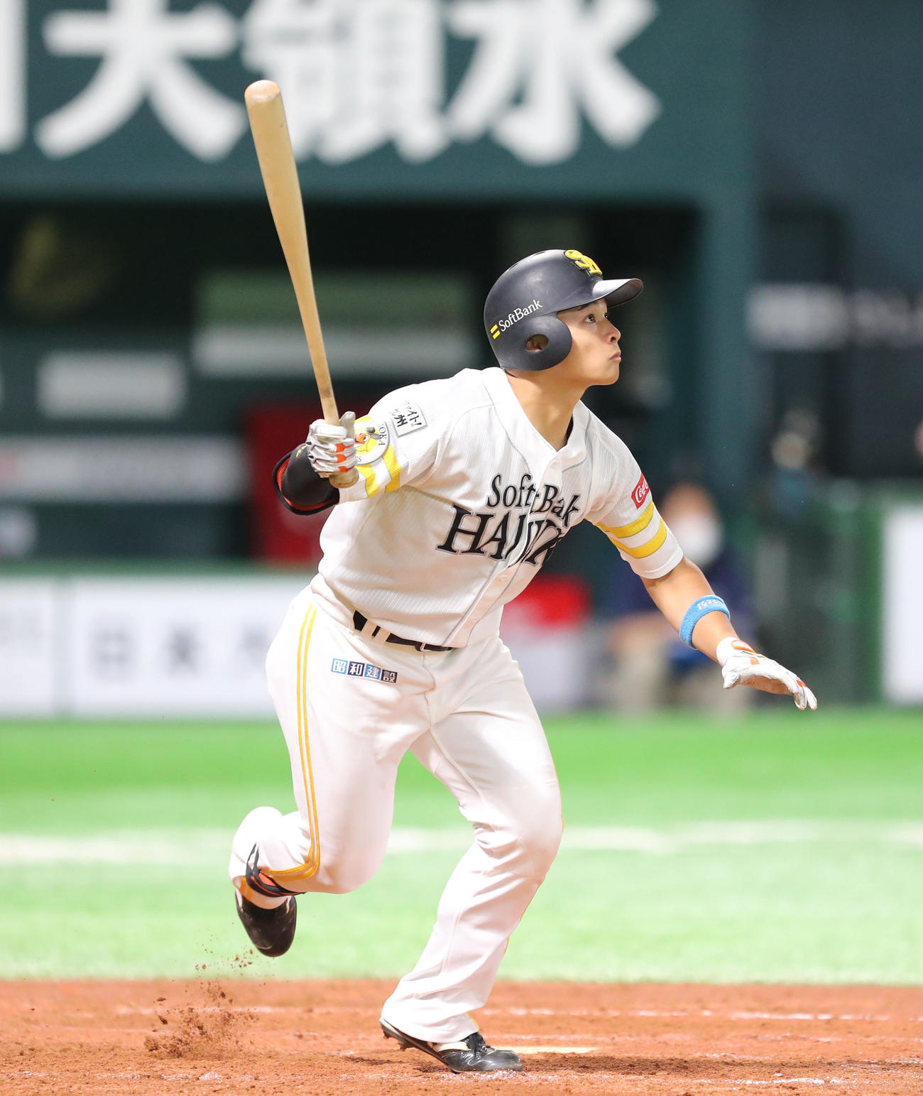 ソフトバンク対日本ハム　5回裏ソフトバンク無死、谷川原は右越えに先制本塁打を放つ（撮影・梅根麻紀）