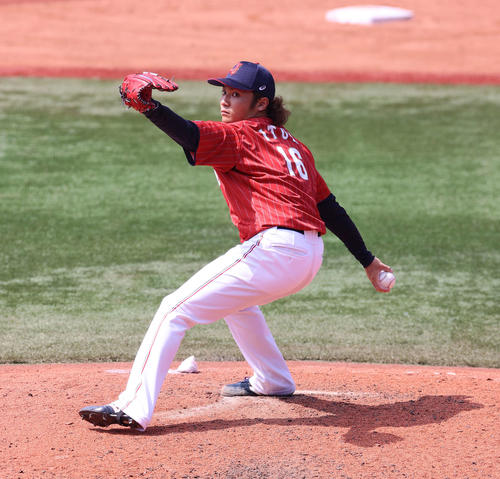日本対メキシコ　6回裏に日本2番手で登板し、2回無失点に抑えた伊藤（2021年7月31日撮影）