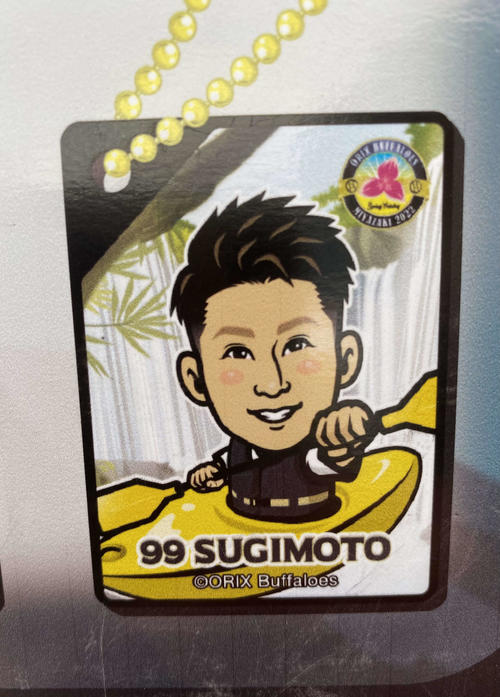 オリックスのラオウこと杉本裕太郎外野手自身のイラストが描かれているガチャガチャキーホルダー（撮影＝真柴健）