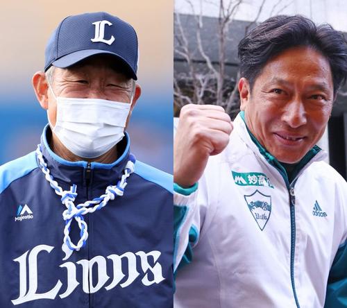 西武辻監督（左）と青学大・原監督