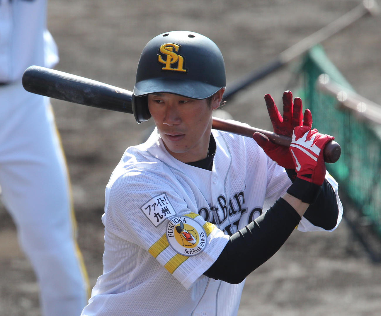 キャンプ最終日、打撃練習を行う高田知季（撮影・梅根麻紀）