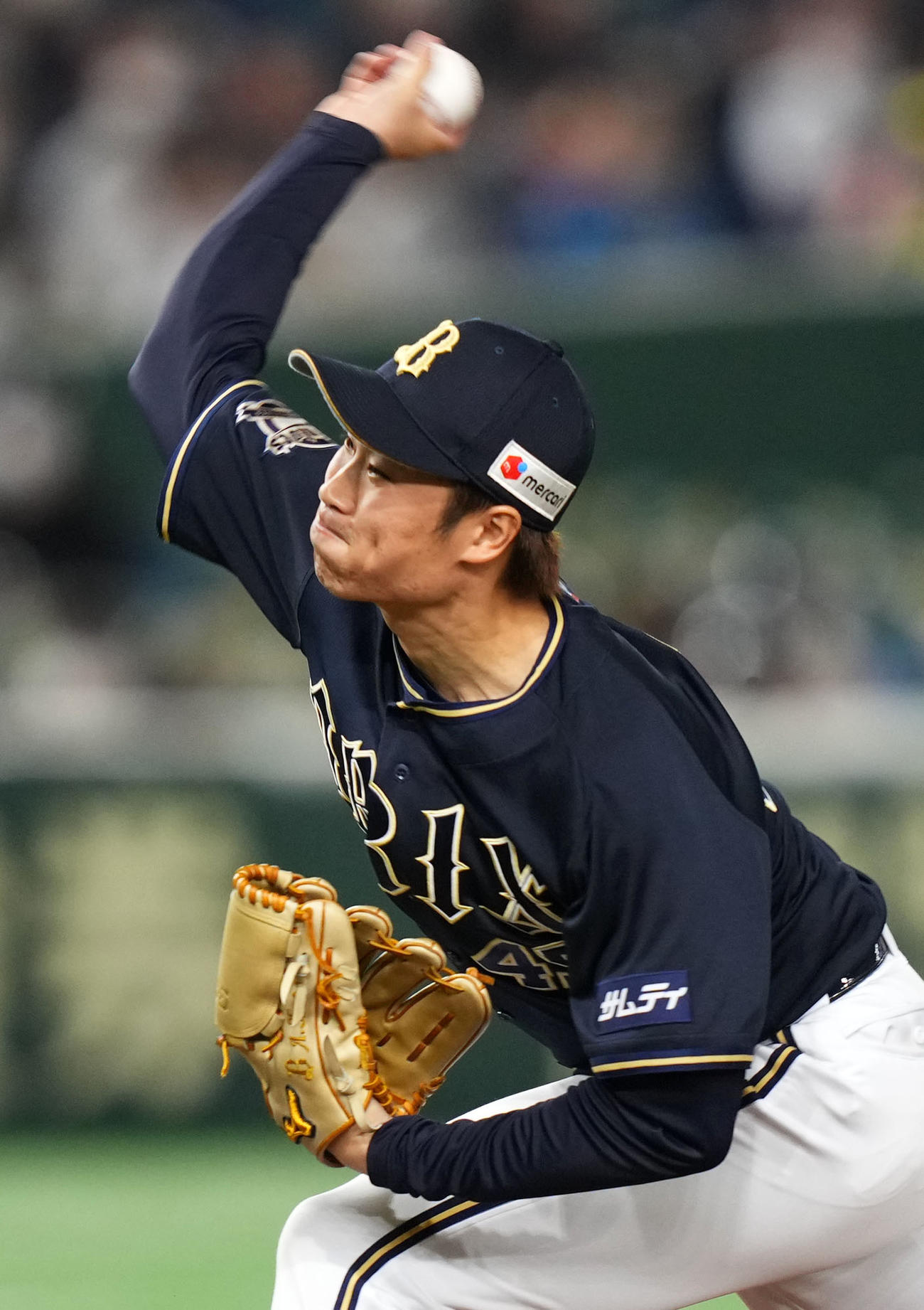 日本ハム対オリックス　7回裏途中から登板したオリックス阿部（撮影・横山健太）