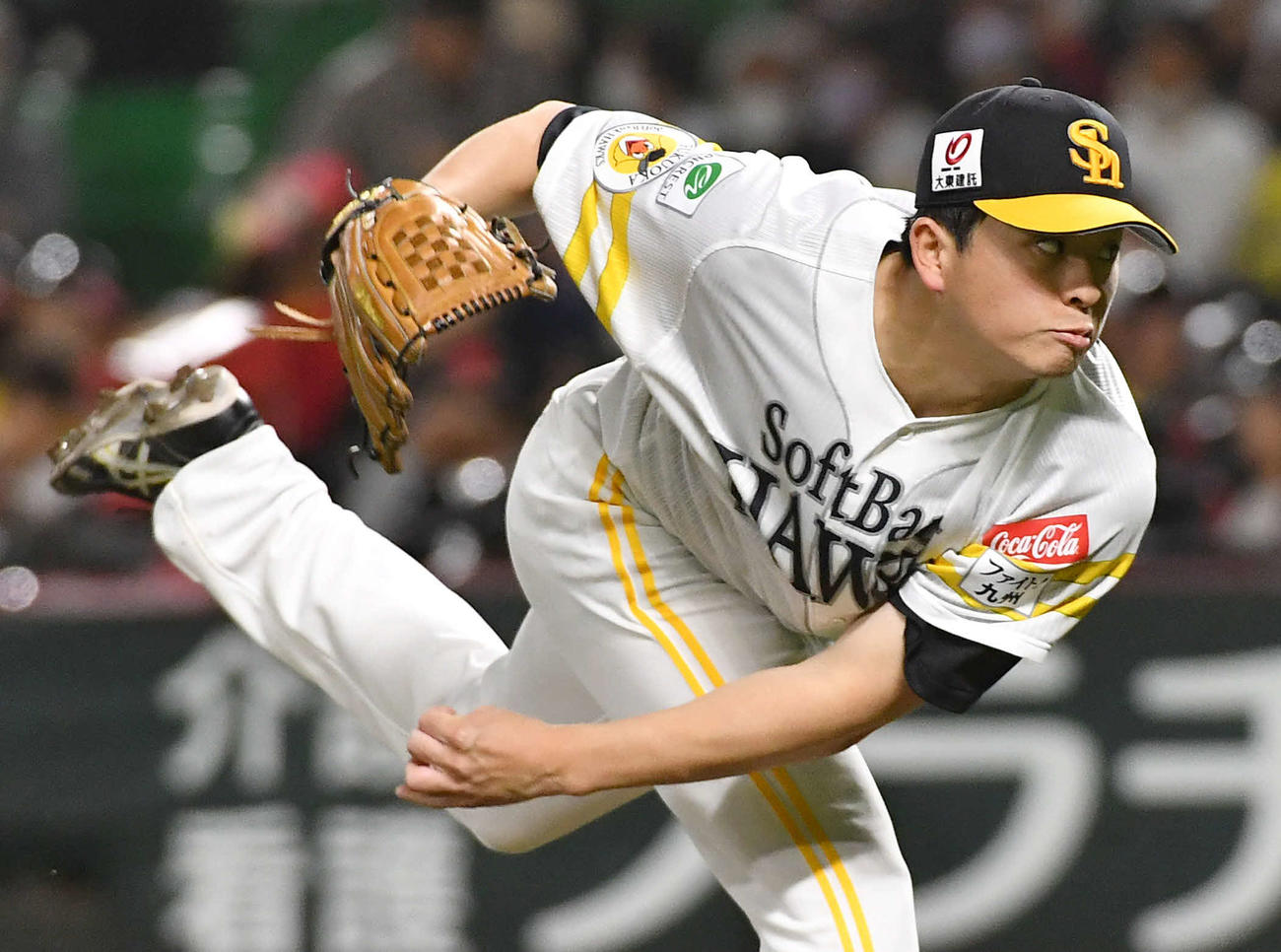 ソフトバンク先発の大関（撮影・岩下翔太）