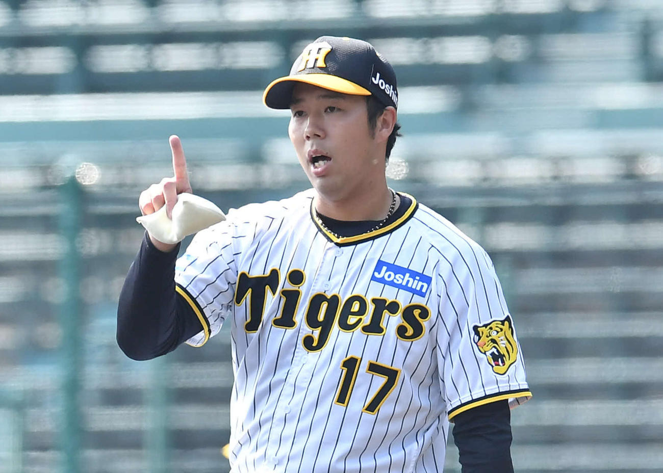 今季から背番号「17」を背負う阪神青柳晃洋（2023年3月10日撮影）
