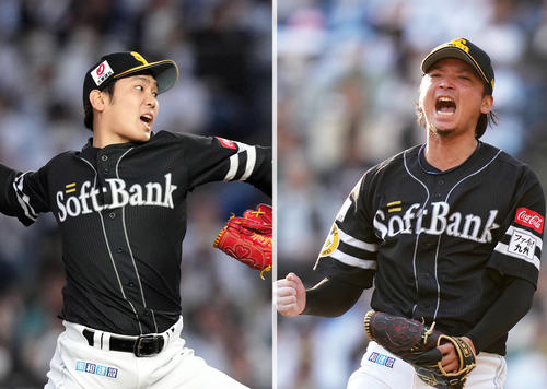5日ロッテ戦で8回途中無失点の石川（左）と6日同カードで8回3失点の東浜