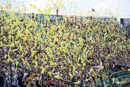 ジェット風船を飛ばして応援する阪神ファン（2019年9月29日撮影）