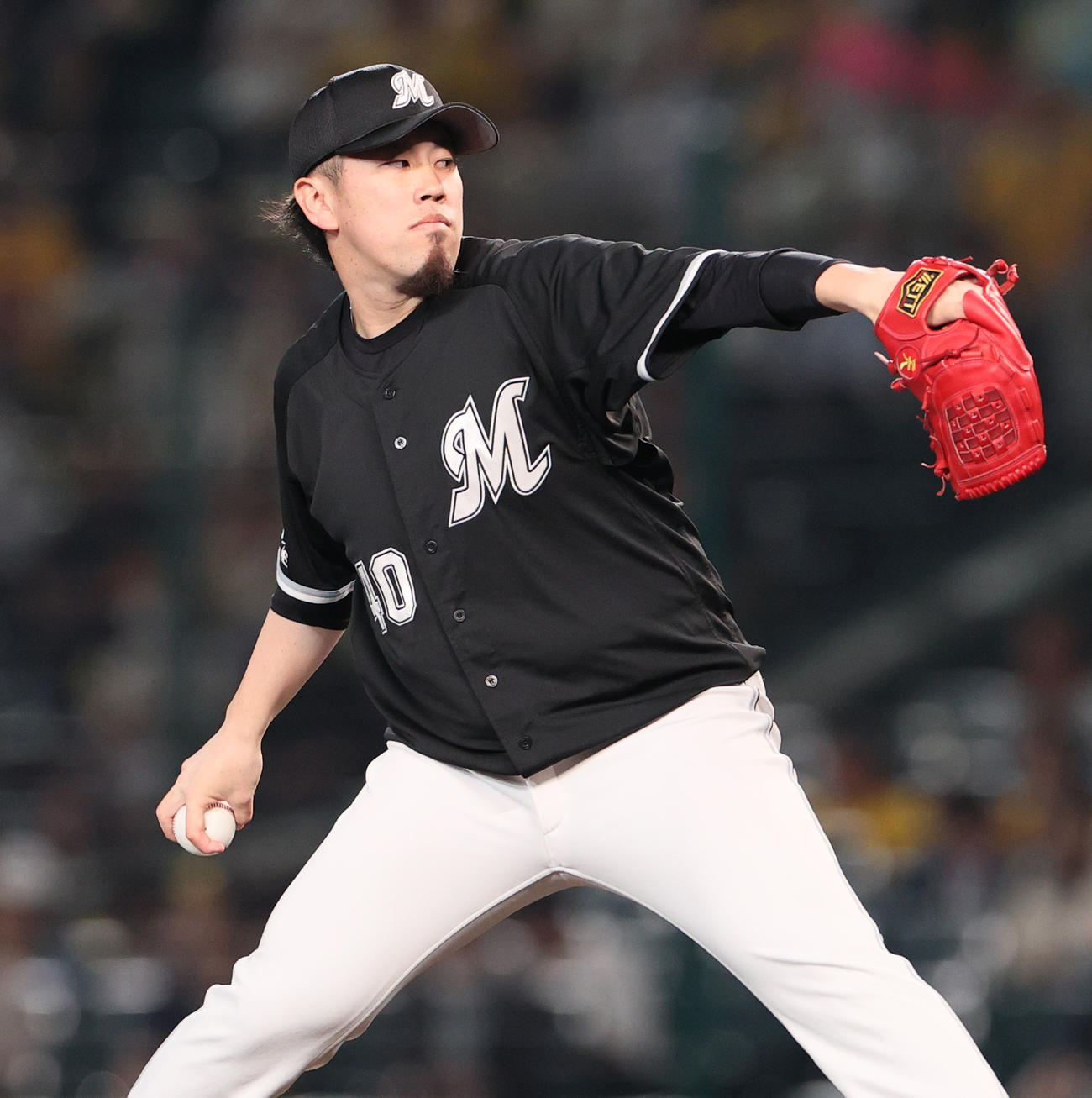 ヒゲがあるロッテ西村天裕（2023年6月5日撮影）