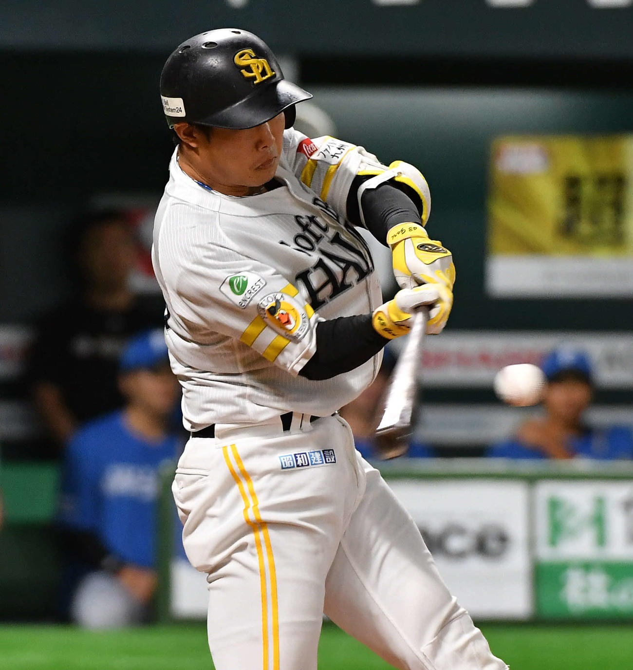 ソフトバンク対日本ハム　2回裏ソフトバンク無死一塁、井上は左二塁打を放つ（撮影・岩下翔太）
