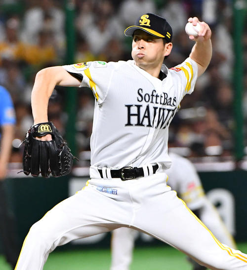 ソフトバンク対日本ハム　ソフトバンク先発の大関（撮影・岩下翔太）