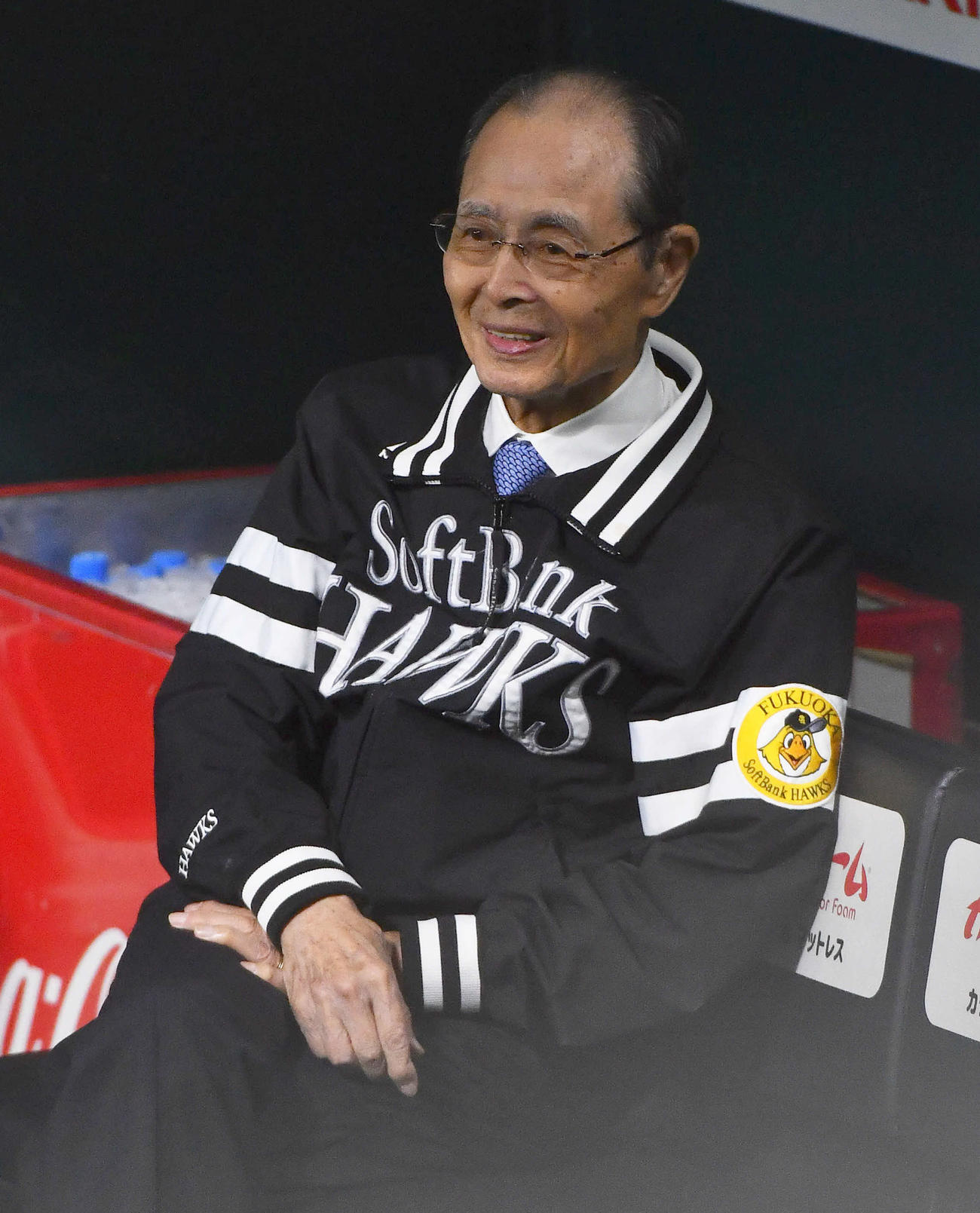 ソフトバンク対日本ハム　試合前、笑顔を見せるソフトバンク王球団会長（撮影・岩下翔太）