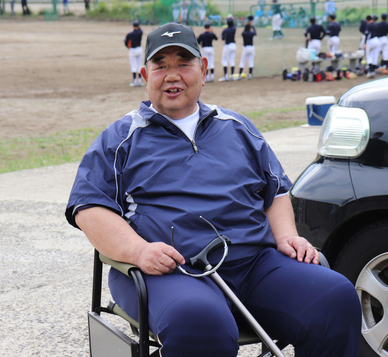 仙台に戻り教え子が監督を務める東北福祉仙台北リトルシニアを訪れ笑顔の若生正広氏