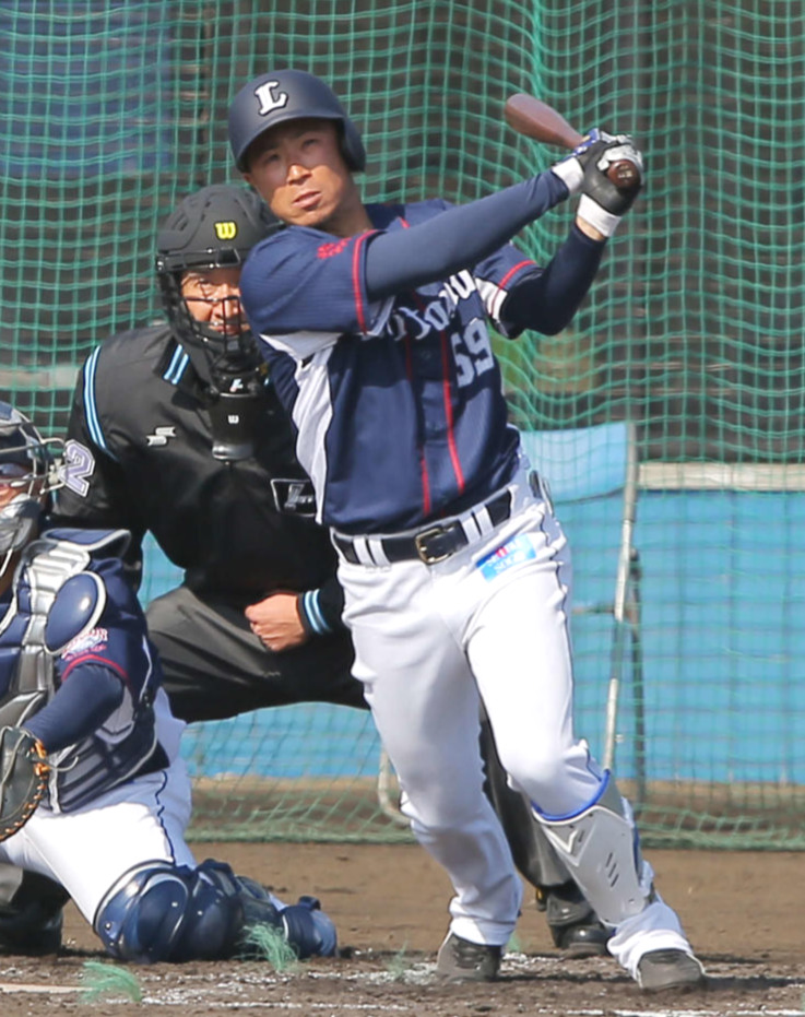 2月9日、西武南郷春季キャンプでシート打撃を行う森越