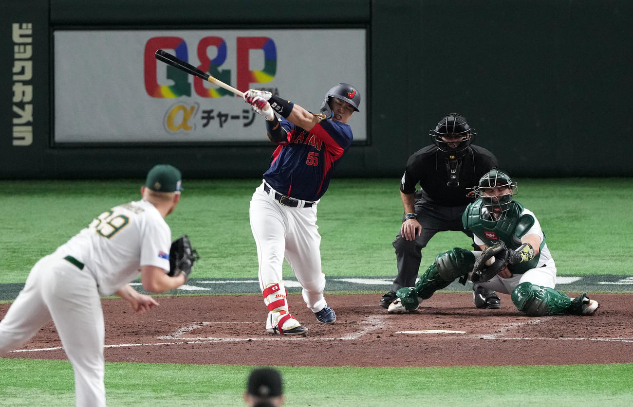 日本対オーストラリア　4回表日本無死満塁、三振に倒れる村上（2023年3月12日撮影）