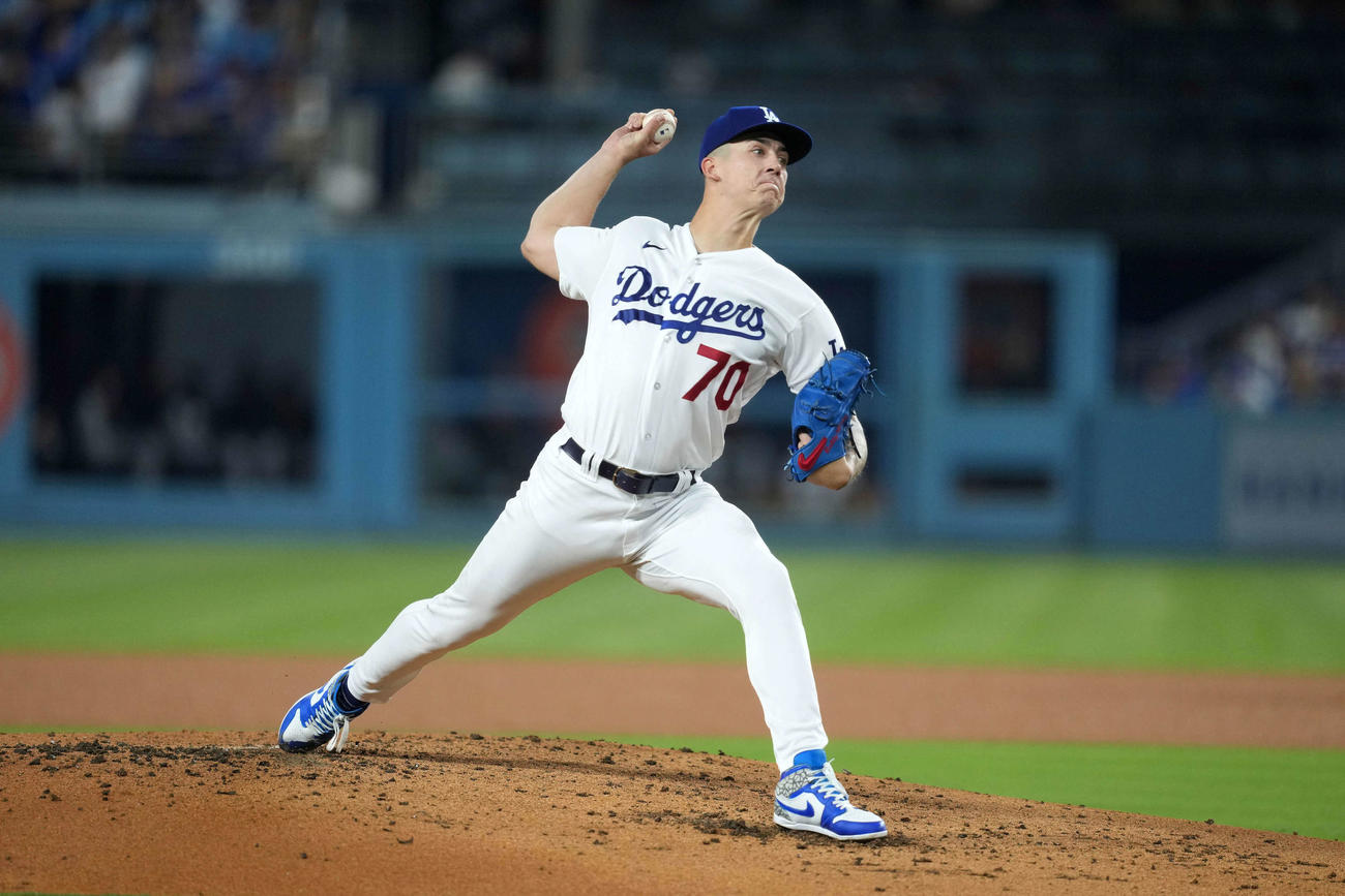 23年9月、タイガース戦に登板するドジャースのミラー（USA TODAY）