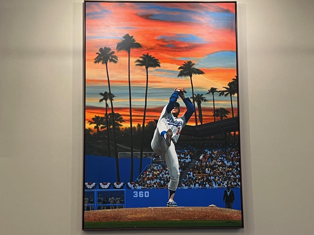 3月14日、ドジャースタジアムに飾られているフェルナンド・バレンズエラ投手の絵（撮影・金子真仁）
