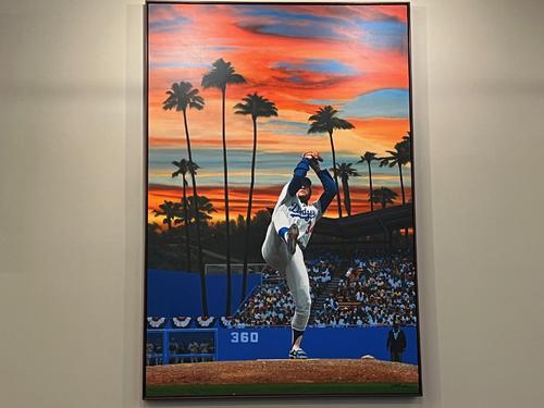 3月14日、ドジャースタジアムに飾られているフェルナンド・バレンズエラ投手の絵(撮影・金子真仁)