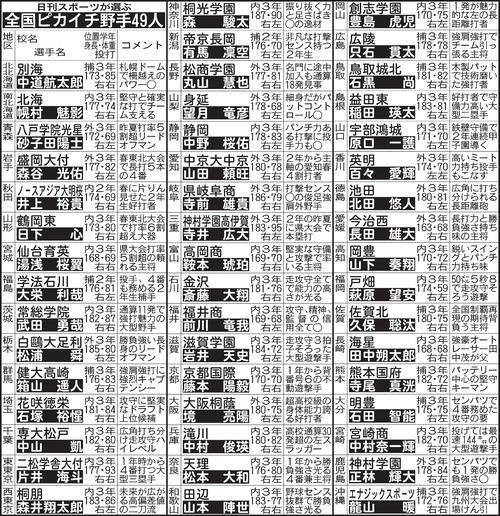 日刊スポーツが選ぶ全国ピカイチ野手49人