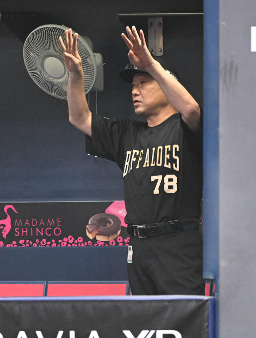 8月、ロッテ戦でベンチから指示を出すオリックス中嶋監督