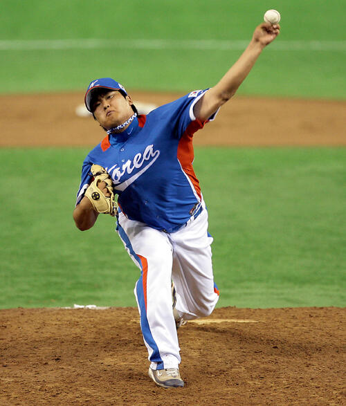 2009年3月、第2回WBC第1ラウンド、日本戦で登板した韓国・柳賢振