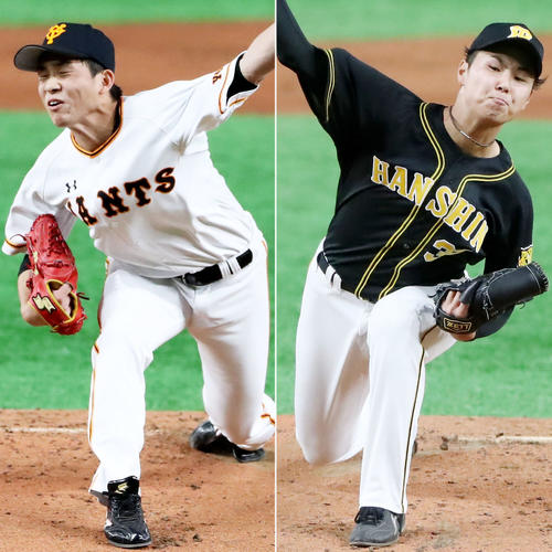 ともに4月4日プロ初登板初先発を果たした巨人高橋(左)と阪神浜地