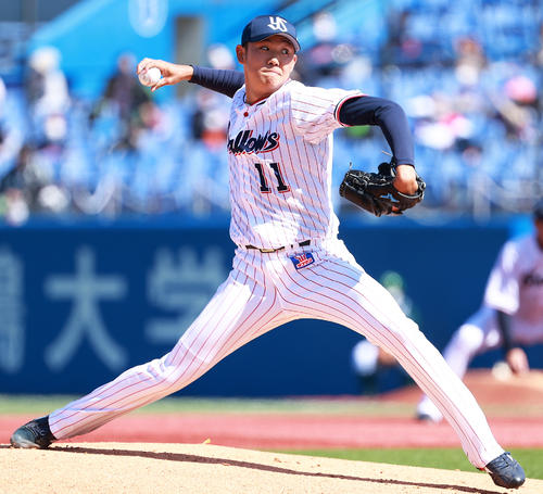 先発で登板し力投するヤクルト奥川(撮影・中島郁夫)
