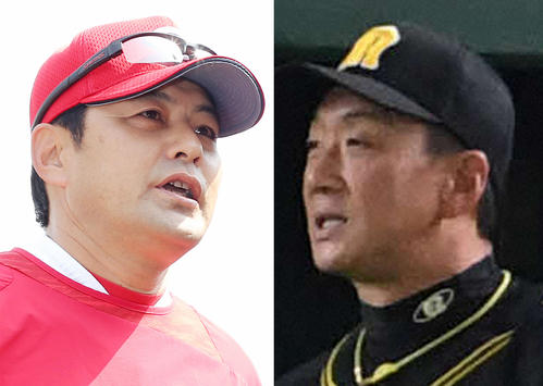 緒方監督（左）と金本監督
