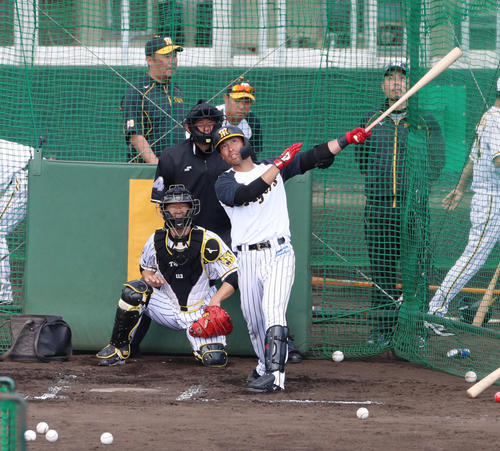 中越えに140メートル弾を放った江越(撮影・加藤哉)