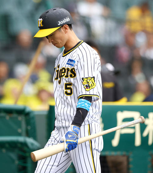 2024年6月22日、DeNA戦5回裏阪神2死二塁、近本は三振に終わりベンチへ引き揚げる