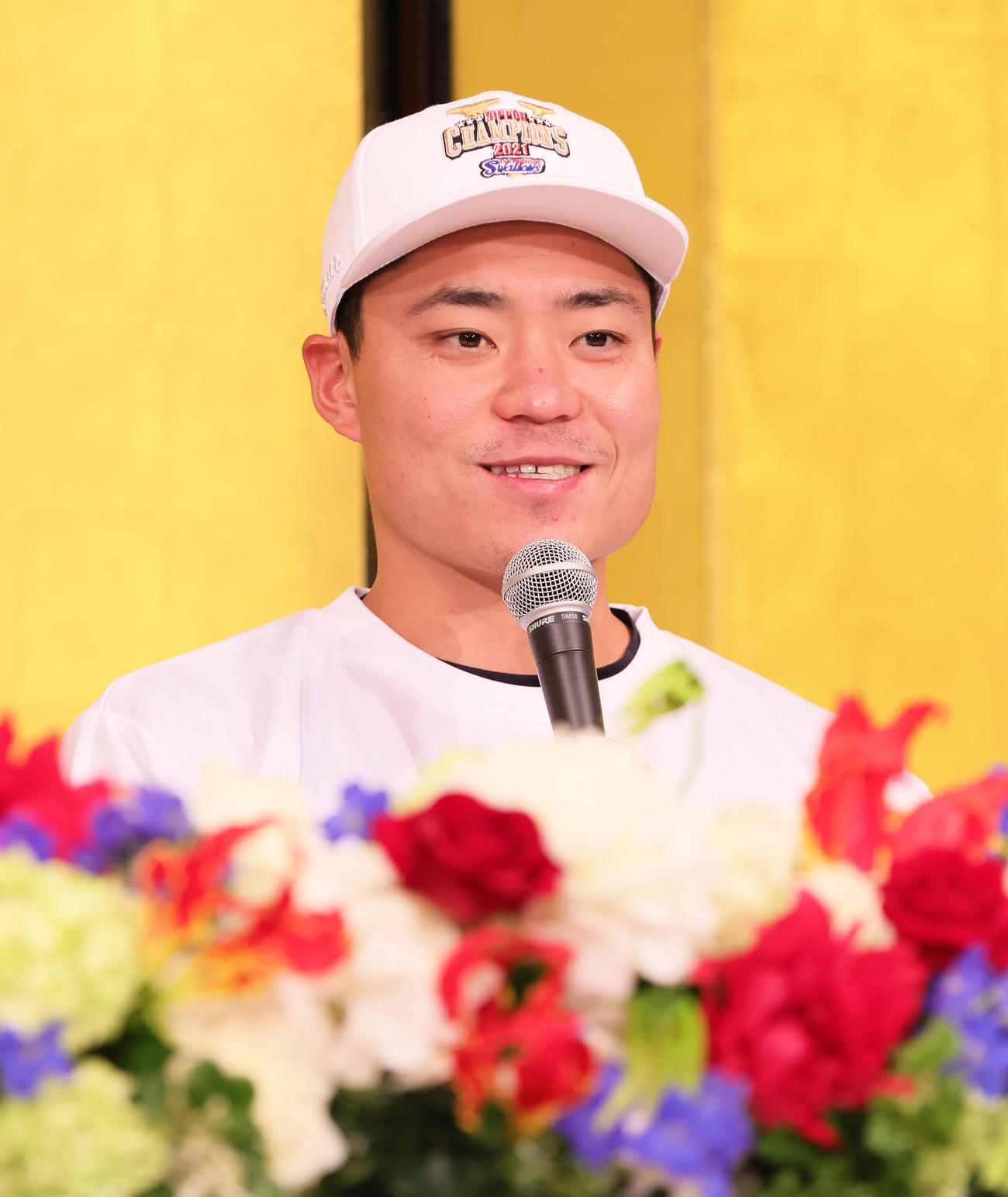 日本一の喜びを語るヤクルト中村（2021年11月27日撮影）