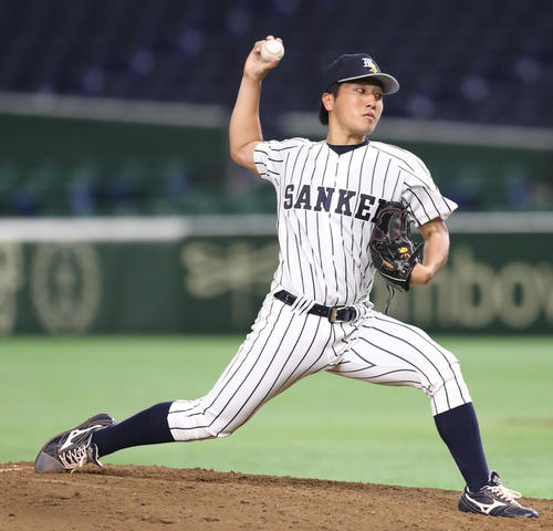 宮崎産経大対創価大　力投する宮崎産経大・杉尾（２０１８年６月１２日撮影）
