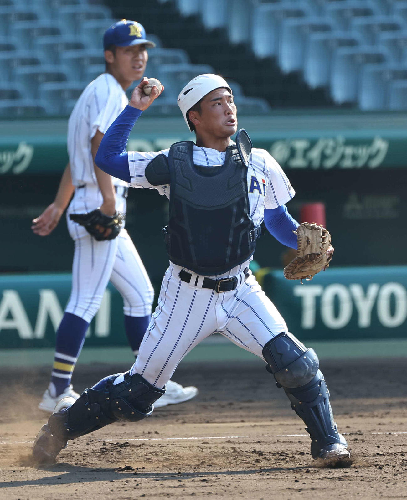 甲子園練習で汗を流す健大高崎・箱山（撮影・上田博志）