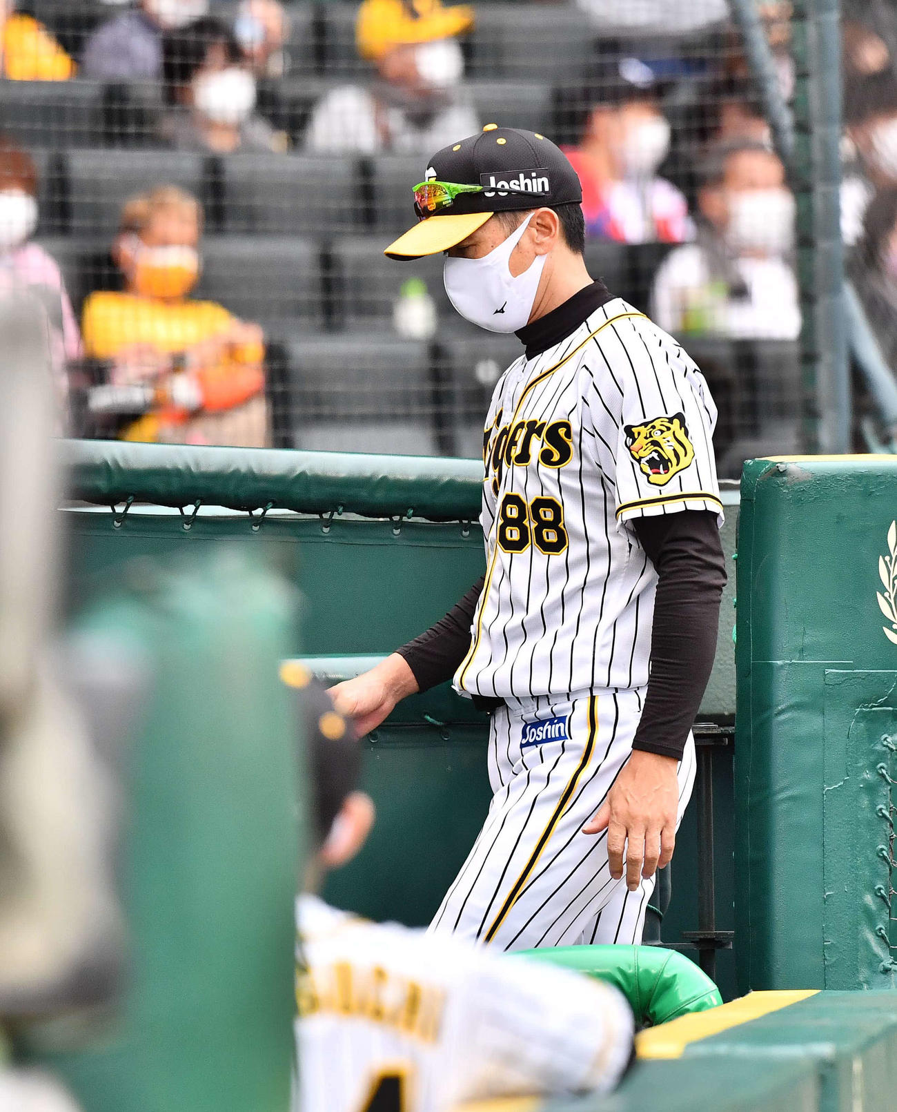 阪神対ソフトバンク　選手交代を告げベンチに戻る矢野監督（撮影・上田博志）