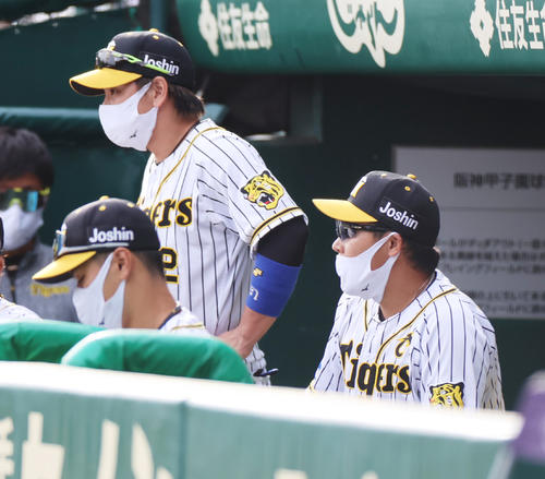 CSファーストステージの巨人戦でベンチスタートとなった阪神梅野（中央）