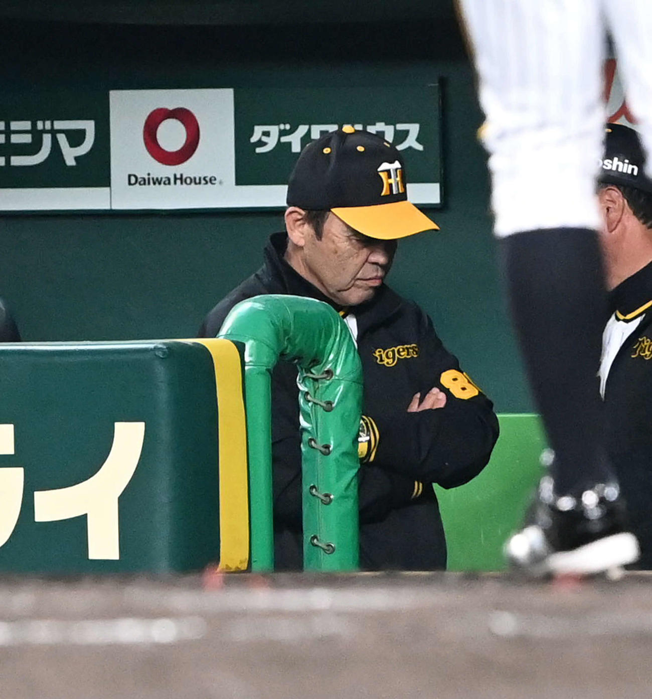 阪神対ヤクルト　ヤクルトに完封負け、うなだれて引き揚げる岡田監督（撮影・前岡正明）