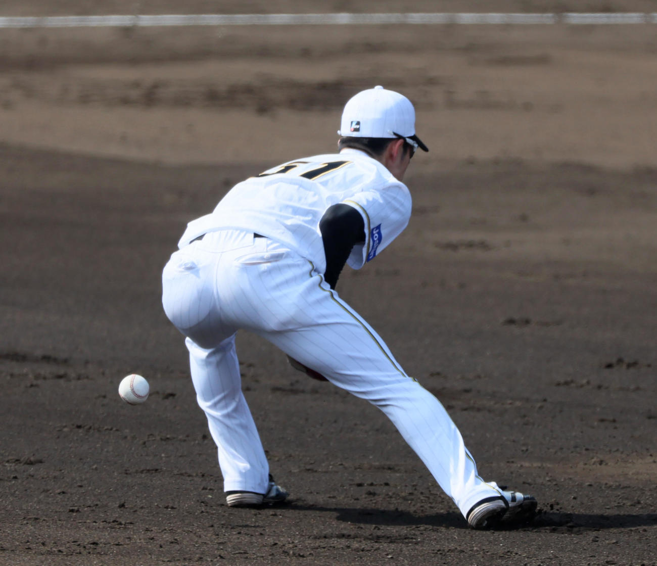 阪神対巨人　4回表巨人2死、中野は大城卓の打球を逃し失策となる（撮影・加藤哉）