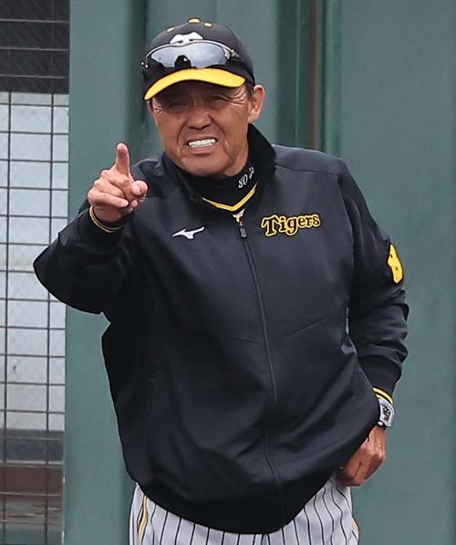 中日対阪神　選手交代を告げる岡田監督（撮影・上田博志）