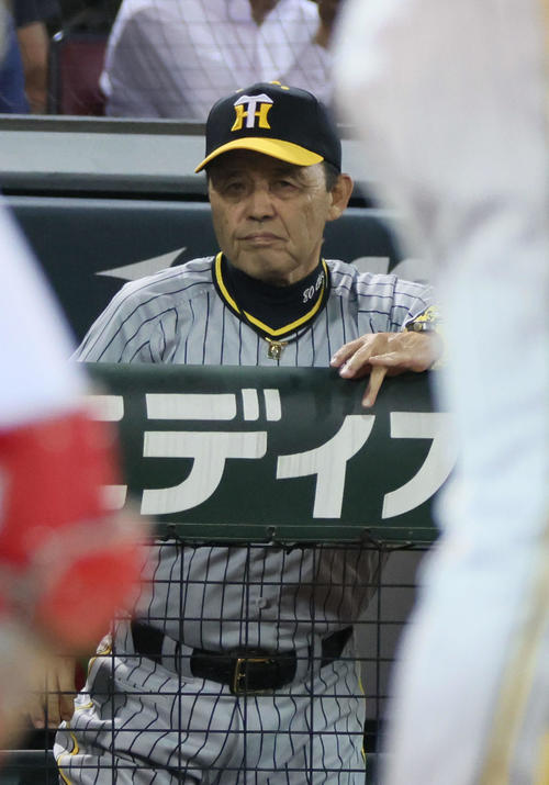 広島対阪神　9回表阪神、敗れた岡田監督（撮影・加藤孝規）