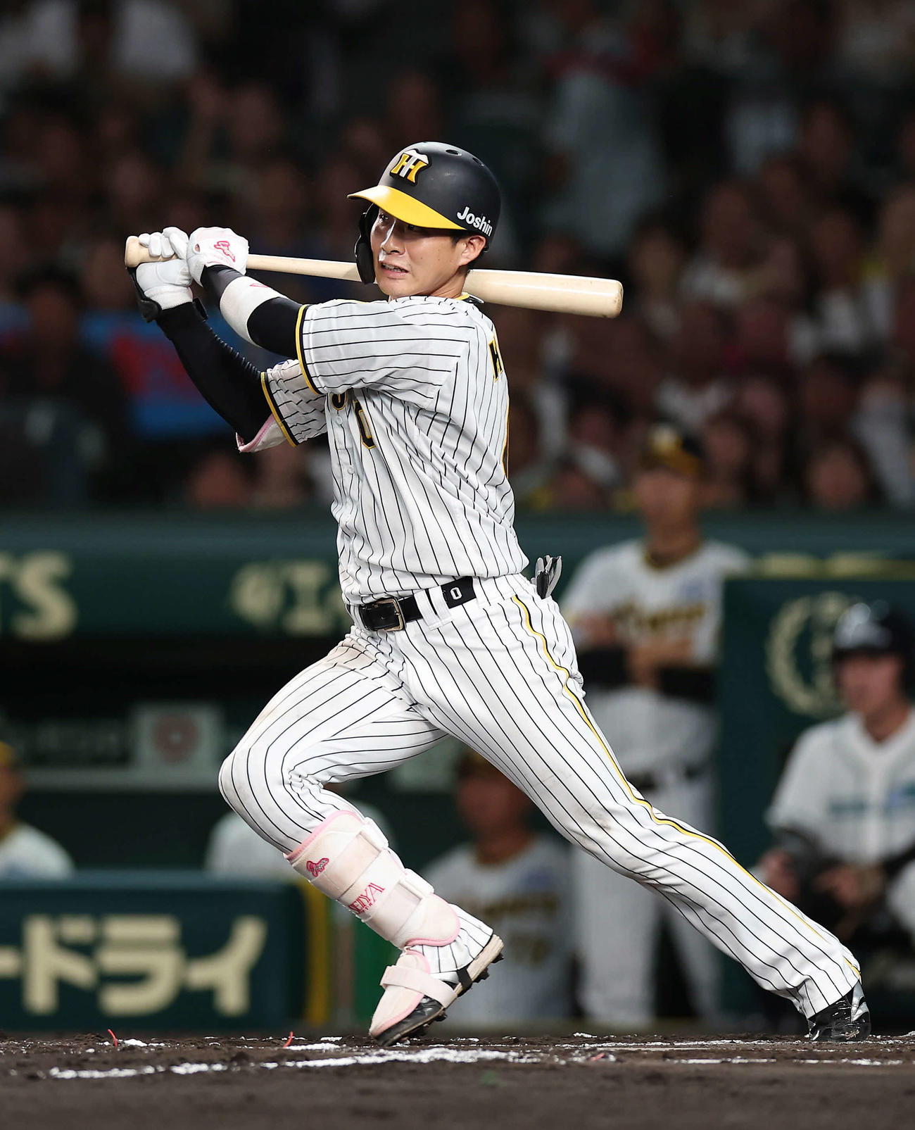 阪神対巨人　6回裏阪神2死一、二塁、木浪はに中前適時打を放つ（撮影・前田充）
