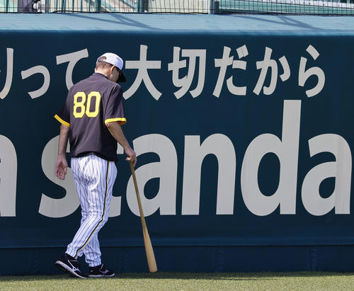 グラウンドを引き揚げる阪神岡田監督（撮影・藤尾明華）