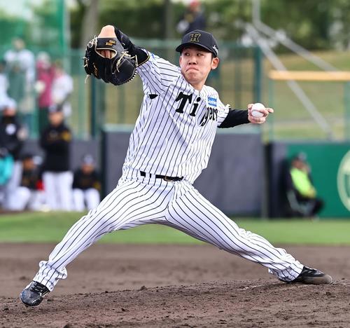 紅白戦　白組3番手の富田（撮影・上田博志）