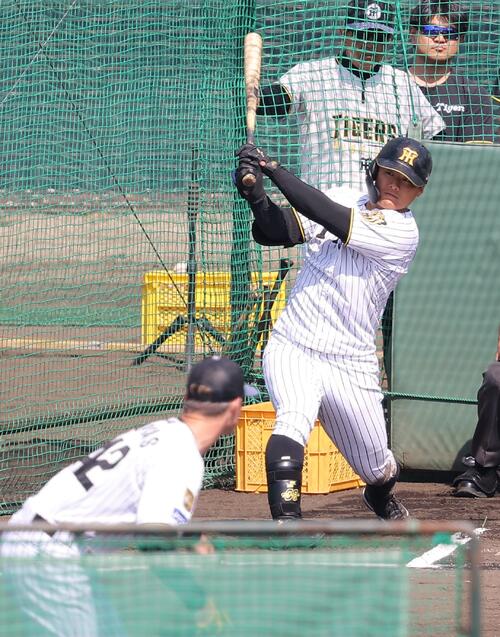 ライブBPで阪神ルーカスと対戦する前川（撮影・上田博志）