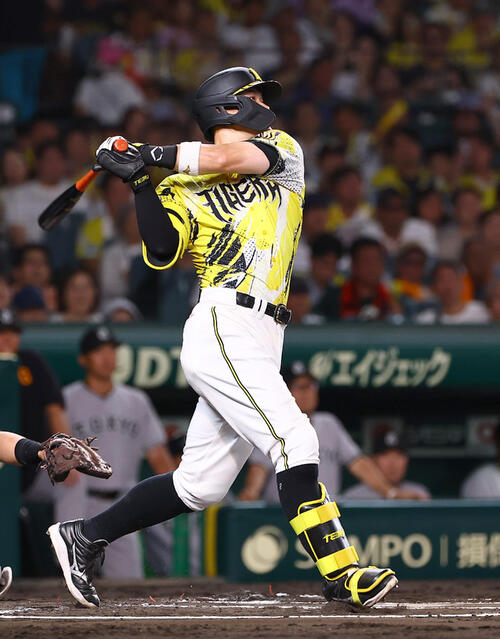 阪神対巨人　6回裏阪神無死、佐藤輝明は先制ソロ本塁打を放つ（撮影・上田博志）