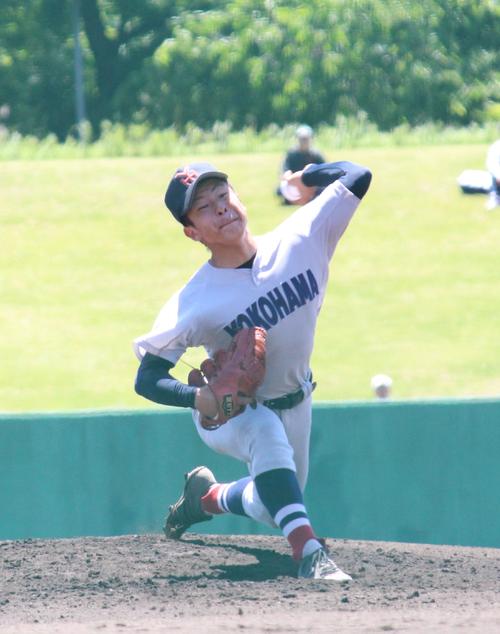 横浜対明秀学園日立　先発した横浜・板川（撮影・保坂恭子）