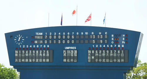 木更津総合対横浜　７回コールドで木更津総合が横浜を破った（撮影・足立雅史）