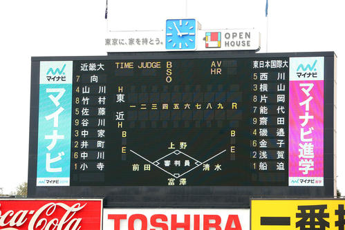 東日本国際大対近大　両チームスタメン（撮影・垰建太）