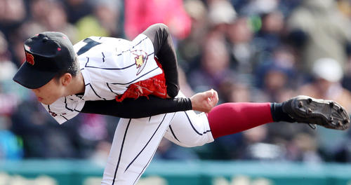 習志野対日章学園 習志野戦に先発する日章学園の石嶋(撮影・加藤哉)