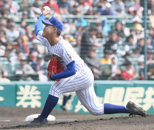 松山聖陵対大分　松山聖陵・先発の平安山陽（撮影・上山淳一）