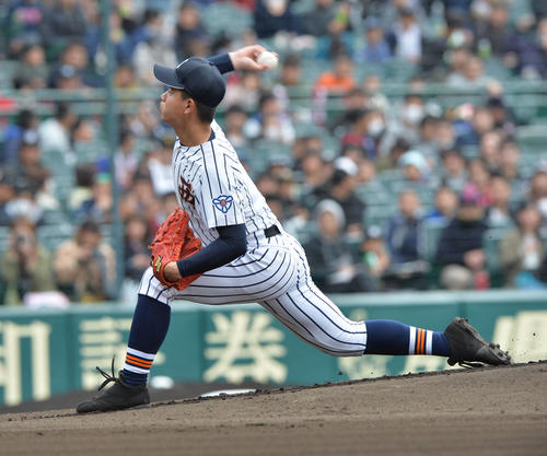 智弁和歌山対熊本西 熊本西の先発・霜上幸太郎(撮影・和賀正仁)