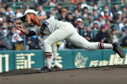 習志野対星稜 習志野先発・岩沢知幸(撮影・和賀正仁)